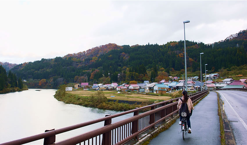 自転車で移動している写真